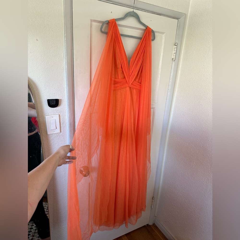 Orange Tulle Evening Gown - Maxi Dress